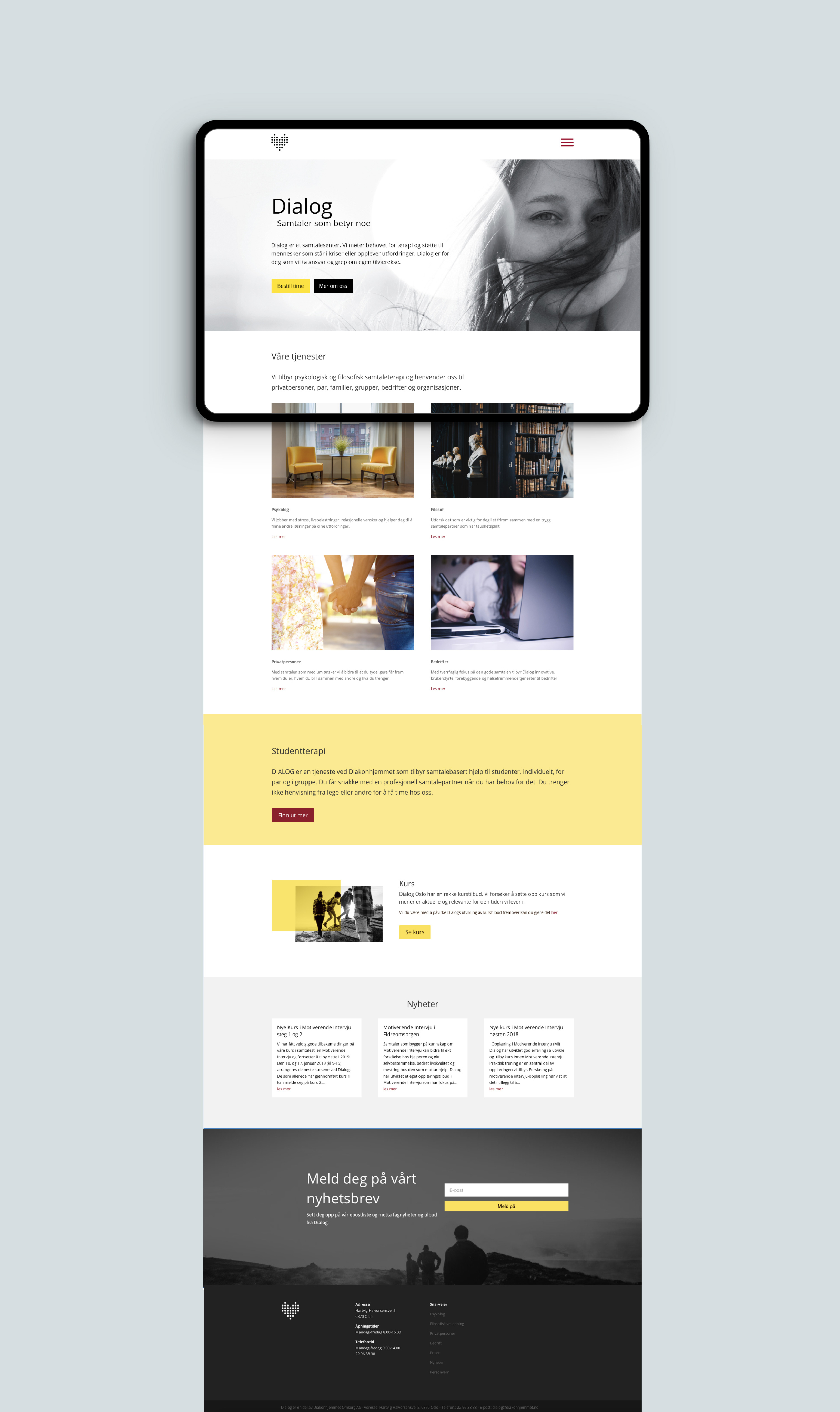 Dialogs frontpage on desktop